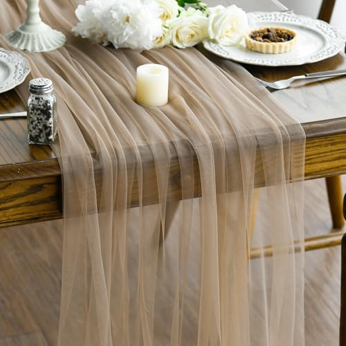 Artoid Mode Camino de Mesa de Tul Café Cinta para Mesa Gasa 150x300 cm, Decoración de mesas para Bodas, Interiores, Fiestas, Vacaciones y cumpleaños