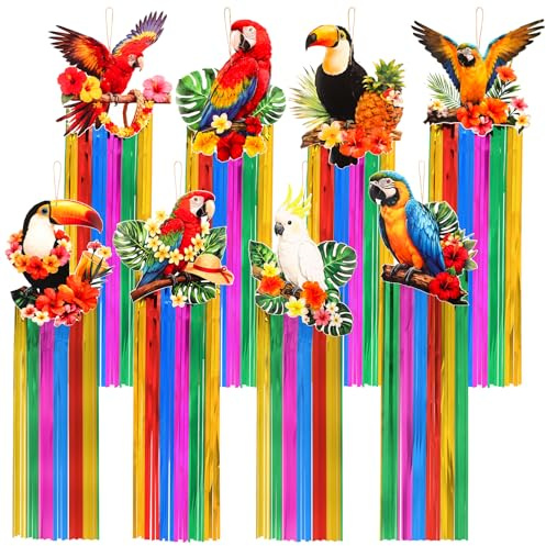 DPKOW Piezas Decoracion Hawaiana Fiesta Adornos Colgantes de Pájaros Tropicales con Borlas de Papel Metalizado Decoracion Fiesta Verano Decoración de Colgante de Loro Tucán Hawaiian Tropic Decoración