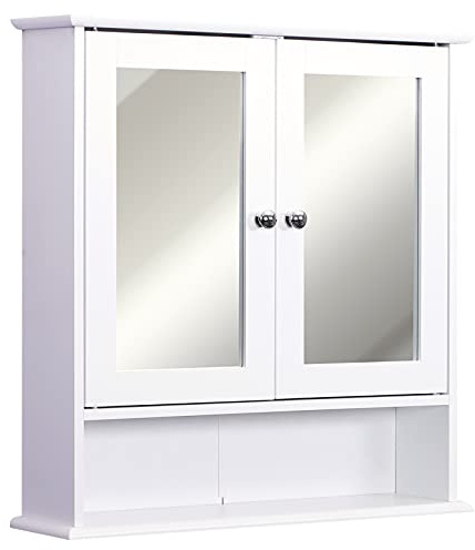 kleankin Wall-mounted Bathroom Cabinet Mirror Door Organiser Storage Shelves Living Room White