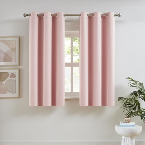 DUALIFE Rideaux isolants Thermiques occultants à œillets pour Petite fenêtre, Chambre d'enfant, de bébé, 114 x 96 cm (L x l), Rose