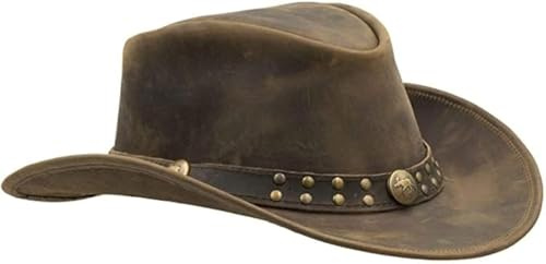 Sidewinder Cowboy Hat Durable Jungle Grain Leather Unisex Adult for Men Shapeable Outback Western Style Wide Brim Coffee