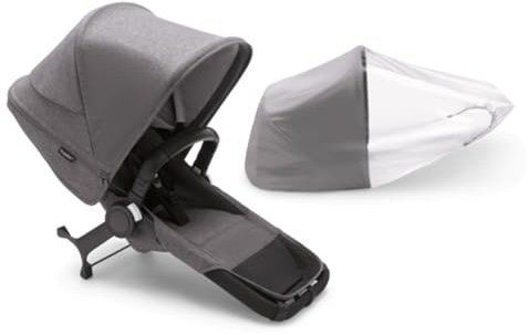 Bugaboo Donkey 5 Duo Erweiterungsset, verwandelt deinen Donkey 5 Mono in einen Doppelkinderwagen, verbessertes Side By Side-Design, wendbarer Sitz und Ein-Hand-Lenkung, Grey Melange