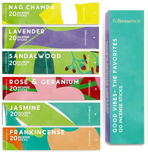 Folkulture Premium Incense Sticks Lavender, Nag Champa Pack of 6-120 | No Toxic, No Charcoal, 45 Min Long Burn, Frankincense Fragrance Incense for Meditation, Aromatherapy, Housewarming Gift