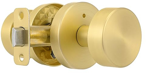 naubea Gold Door Knob Privacy Door Knobs Interior Satin Brass Door Knobs Modern Round Door Handles for Bedroom and Bathroom Brushed Gold Door Knob