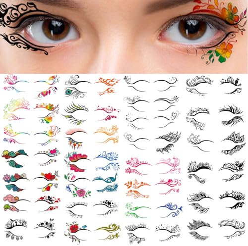 Qpout 56 Paia Ombretto Tatuaggi Temporanei Adesivi Nero Colorato Occhio Tatuaggio per Le Ragazze Delle Donne Strumenti di Trucco Adesivi Eyeliner Decalcomanie per Festa In Maschera Carnevale