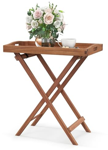 KOMFOTTEU Beistelltisch mit Abnehmbarer Platte, klappbarer Couchtisch klein, Gartentisch mit X-förmige Struktur, Seitentisch Holztisch für Innen & Außen, 68 x 44 x 74 cm