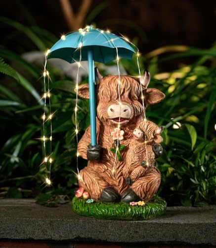 Joint Honglin Outdoor Highland Cow Garden Statue with String Lights