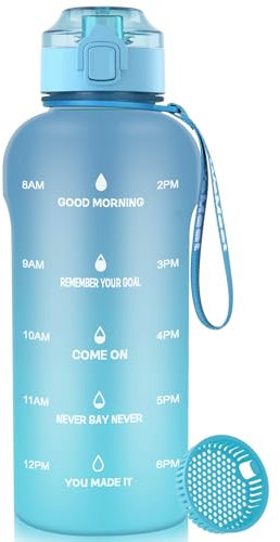WEMEET Auslaufsicher Sportwasserflaschen mit Zeitmarkierungen, BPA-Frei, 750ml Wiederverwendbare Trinkflasche mit Fruchtfilter, für Camping, Fitnessstudio, Outdoor, Wandern (Blau Blau)