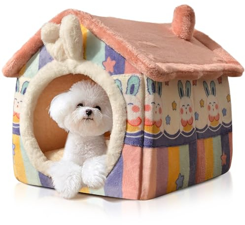 PETCUTE Niche Animaux de Compagnie Interieur,Lavable Lit De Grotte pour Chat,Panier Doux Chaud pour Chat Chien avec Fond Antidérapant,Maison Pliable pour Animal de Compagnie avec Lavable Oreiller