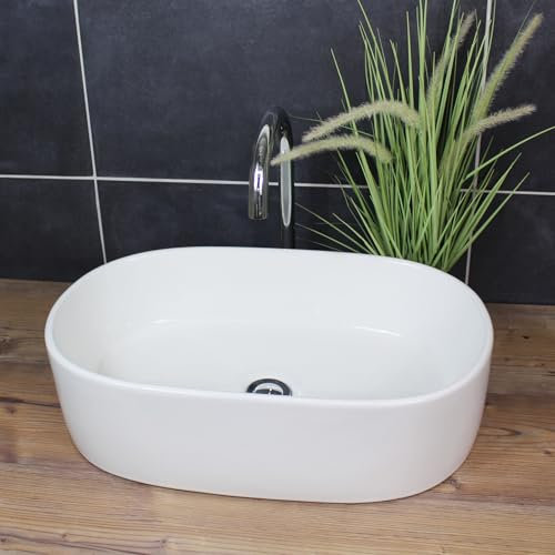 Aufsatzwaschbecken 56 x 34,5 x 14 cm, Weiß Keramik Waschbecken Waschschale modern groß