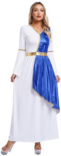 Sxiwei Grekisk gudinna, cosplay-kostym för kvinnor, långärmad Olympia, lång, elegant klänning, halloween, julängel, cosplay, uniformer, kungsblå, M