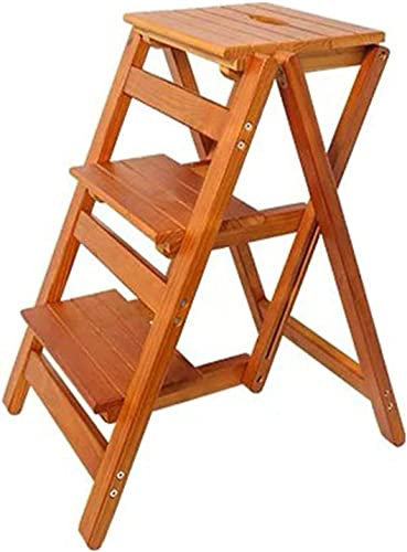 Tabouret d'escabeau, Tabouret d'escabeau Pliant en Escabeau Pliant en Bois, escabeau Portable, escabeau Multifonction/Chaise d'escalier for bibliothèque à Domicile, 2/3 marches, escabeaux de lit(Wood