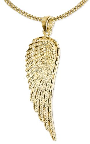 CLEVER SCHMUCK Collier avec pendentif en forme d'aile d'ange 36 brillants diamantés - Chaîne gourmette de 50 cm - En argent sterling 925 plaqué or - Dans un étui à bijoux, groß, Pendentif brillant