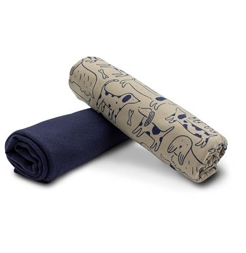 Stoffpaket 0,5m Jersey + 0,5m Bündchenstoff zum Nähen von Kinderkleidung Kinderstoff Jerseystoff (Dogs + Navy Set14)