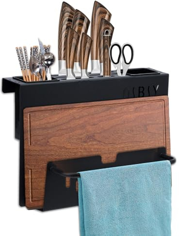 Estantería de cocina de acero inoxidable para utensilios de cocina y accesorios de cocina para la pared, estantería de cocina y muebles de cocina, barra colgante multiusos para cuchillos, tenedores