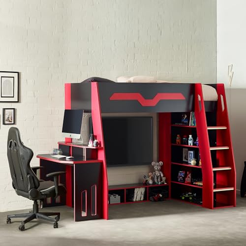 Julian Bowen Eagle Single 90cm Gaming Highsleeper - Black and Red