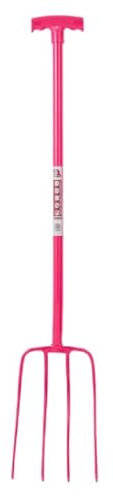 Red Gorilla 4 Prong Pro Manure Fork with D Handle Pink Lightweight Aluminium For Stable Bedding Mucking Out Metal Pitchfork with Steel Head Rust Resistant for Hay and Garden Compost 113cm Long