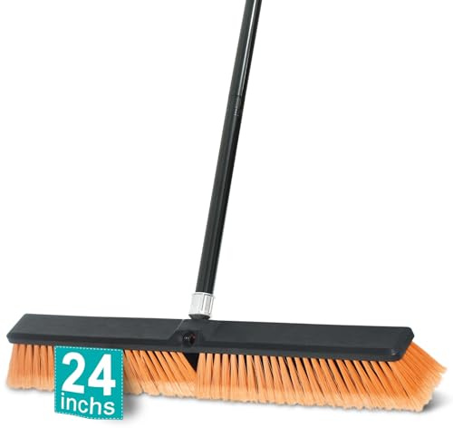PBHEPJ 24 Inchs Push Broom Outdoor Heavy Duty, Shop Broom with 60 Long Handle for Cleaning Outdoor or Indoor Tile, Garage, Shop, Deck, Concrete, Wood, Stone, Patio Floor