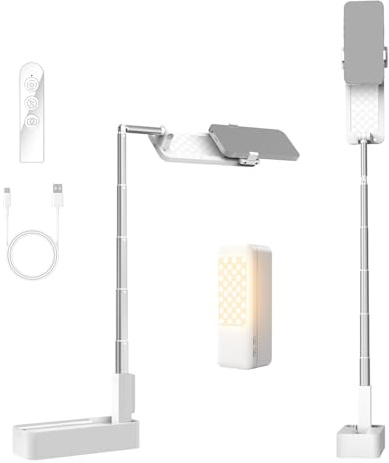 NEEWER ENTRY LEVEL VERSION Supporto Telefono da Tavolo Overhead con Luce LED/Telecomando/Porta Cellulare per Selfie Streaming Video, 4W 990lx/0,3m 3 Modalità CRI80 1000mAh Ricaricabile Portatile, V10