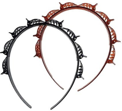2 Stück schwarze und braune Doppel-Pony-Frisuren-Haarnadel mit 8 kleinen Clips, zweilagiges Twist-Zopfwerkzeug für lockiges, dickes Haar, Zahnbänder, Zopf-Werkzeug, Zubehör, modische Stirnbänder