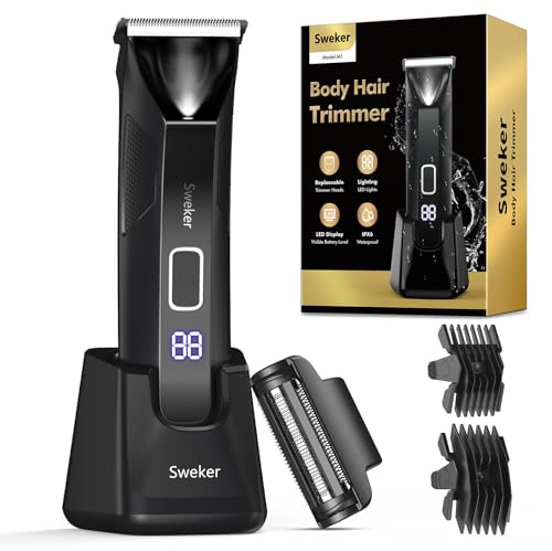 Sweker Body Hair Trimmer for Men, Manscape Ball Trimmer, 2-in-1 Body Pubic Hair Groomer and Groin Hair Shaver -Dual-Head Electric Razor for Men