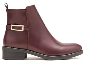 Bottines Femme à Petit Talon Carré | Boots Classiques en Similicuir | Facile à Enfiler avec Côté Élastique et Boucle Dorée (68323 Bordeaux, Système Taille Chaussures EU, Adulte, Numérique, Moyen, 39)