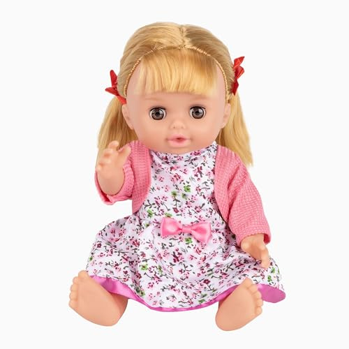 Kinderplay Babydocka 30 cm med hår och frisörset – talande docka SAT mamma/pappa, nära ögon, 18 tillbehör inklusive fön, kam, flätor, enhörningsdäck, nallebjörn – Mimi KP2010, från 3 år