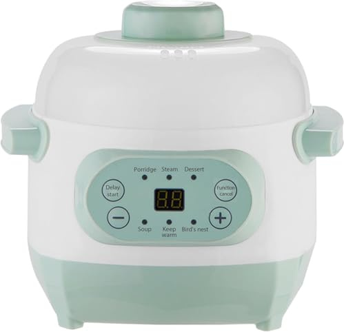 Olla de Cerámica, Olla Eléctrica de Cerámica de Cocción Lenta Guiso de Arroz y Olla Sopera Eléctrica con Temperatura Ajustable para Platos Principales Salsas Sopas Guisos (Verde)