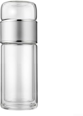 Glastekopp, dubbelskikt tesil kopp 360-450 ml med teseparator, isolerad glasmugg med stor kapacitet för kontor, hem, te, kaffe (silver - 360 ml)