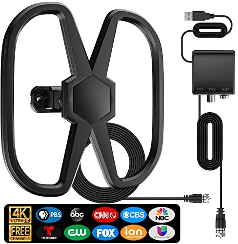TV Antenna Outdoor - Support 2 TVS, 5300+ Miles Long Range Digital Antennas Smart TV Indoor, Best Antennas 360° Reception Local Channels,Strongest HDTV Signal Amplifier-Support 8K 4K 1080p-38FT Cable