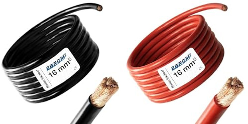 EBROM Batteriekabel auf den Meter genau! ROT (+) SCHWARZ (-) als Kombi 2,5/4 / 6/10 / 16/25 / 35/50 oder 70 mm² Batterie Kabel 99,9% OFC Kupfer – Ihre Auswahl: 3 Meter 16 mm2 rot + schwarz