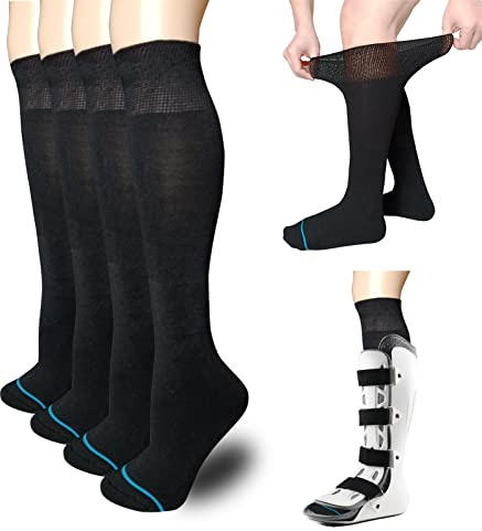 Calcetines de repuesto para botas de caminata ortopédicas, calcetines de tubo debajo de la leva de aire y bota de fractura, calcetines para escayola, funda quirúrgica para pierna fundida, 4 pares
