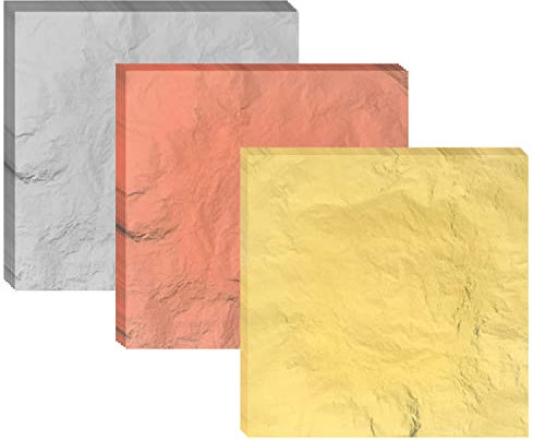 150 Hojas Pan de Oro, 14 x 14 cm Papel Oro Pan de Plata Papel Pan de Oro Oro Rosa, Imitación Pan de Oro para Decoración Arte de Uñas, Obras de Arte (3 Colores)