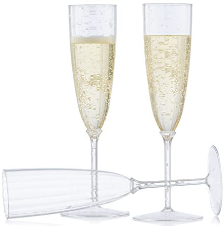Decor Decorline - 48 Sektläser aus Premium-Kunststoff Transparent Stiel-Glas Wiederverwendbar Champagner Gläser für Hochzeiten & Partys, 170ml - Mehrweg & Stabil