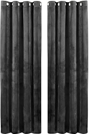 Hafaa Grey Blackout Curtains for Bedroom – 46” wide x 54” drop Readymade Crushed Velvet Curtains for Living Room – Eyelet Room Darkening Curtains with 2 Tie Backs (116cm x 137cm)