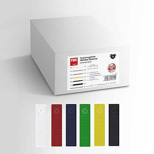 TOX Window Distance cales de vitrage assortiment 600 pcs, cales d'espacement multicolores en plastique, charge jusqu'à 3 tonnes, polypropylène, chaque taille 100 pcs, 1 carton, 065100101