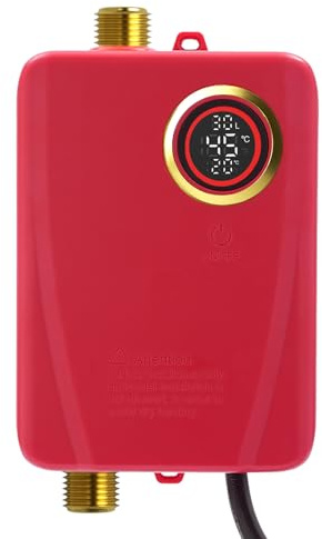 3KW Electric Tankless Water Heater, 110V Electric Water Heater Instant Hot Shower Kitchen Heater LED Display, Under Sink Plug in Tankless Water Heater on Demand for Kitchen Sink Faucet (Red)
