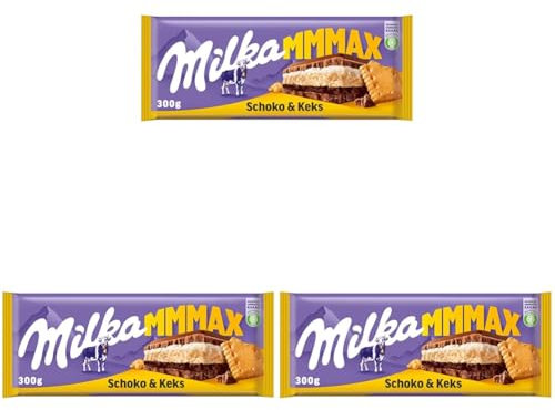 Milka Schoko & Keks 1 x 300g I Großtafel I Alpenmilch-Schokolade I mit Milchcréme-Füllung und Keksen I Milka Schokolade aus 100% Alpenmilch I Tafelschokolade (Packung mit 3)