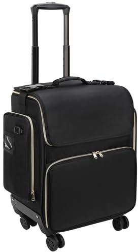 Valigetta cosmetica trolley con ruote girevoli a 360°, valigia da parrucchiere con tasca rimovibile, isolamento termico, per parrucchiere, grande beauty case, Nero , Trolley