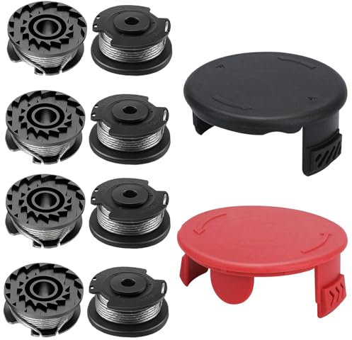 Rasentrimmer Fadenspule, 8 Stücke Fadenspulen für Bosch Trimmer Rasentrimmer F016800351 Und 1 rote ＆ 1 schwarze Abdeckung für Bosch 36 ART 30-36 LI ART 24 ART 24+ ART 27 ART 27+ ART 30 ART 30+