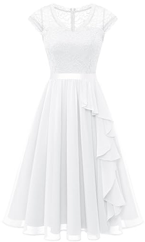 WedTrend Women's Floral Lace Ruffle A-line Short Sleeve Party Bridal Shower Dress WT0212WhiteM
