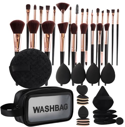 Bmucp Makeup Brushes and Sponge Set, Travel Makeup Brushes 47pcs Set - Face Blender Eye Sponge Powder Puff for Women and Girls