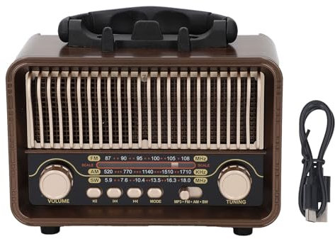 Radio Vintage Rétro, Portable AM ​​FM SW Radio 5.4 Bluetooth en Haut-Parleur, Batterie Rechargeable 1200mAh avec Antenne Type C AUX USB Port, Antenne Réglable pour en Plein Air