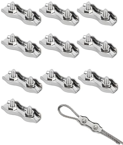 HUVZOR 10 abrazaderas de doble acción, abrazaderas para cables de acero M2, abrazaderas para cables de acero inoxidable 304 para fijar cables de acero de 2 mm