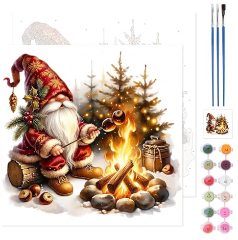 TLIOBLO Gnome Peinture par Numéros pour Adulte, DIY Peinture pour Adultes Enfants Débutants Facile sur Toile avec Peintures et Pinceaux, Décor Maison Cadeaux 35x35cm