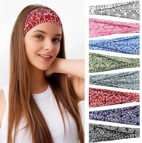 BELEVO 8 Pezzi Fascia Strette Per Capelli Donna, Fascia Elastica Capelli Bandana Donna Antiscivolo Da Sportiva Adatto Per Corsa, Yoga, Palestra