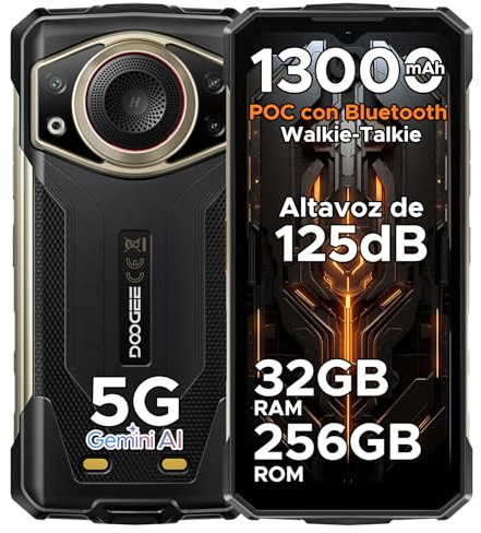 DOOGEE Fire 7 Ultra Movil Resistente 5G, 13000mAh/33W 32GB+256GB, 6,6 Móvil Irrompible Android 15, 64MP+16MP Smartphone NFC, Widevine L1/Face ID/GPS Telefono Rugerizado con M6 Auricular Walkie Talkie
