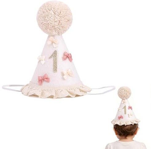 Rainway Cappello Compleanno 1 Anno Bambino, Corona Figura 1 Con Pompon E Nodo, Cappello Da Festa per Decorazione Compleanno, Accessorio Foto per Primo Compleanno