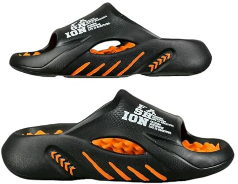 Gyios Ciabatte Uomo Pantofole da Massaggio Estive Sandali Esterno per Interni Scarpe Casual Spiaggia Scivoli con Suola Morbida Infradito di Grandi Dimensioni-Nero Arancione-44-45