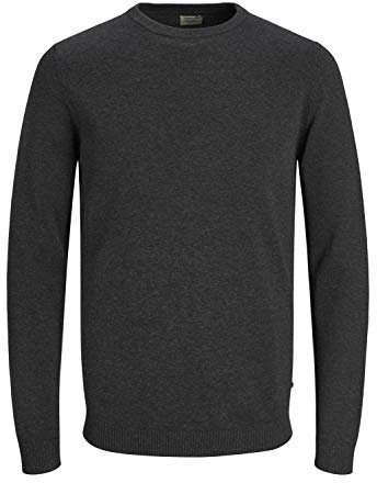 JACK & JONES Herren Basic Knit Crew Neck Pullover - Dark Grau Melange - XL